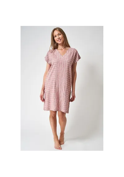 Linen and viscose Batela dress with white and clay stripes a2487 cy/bl