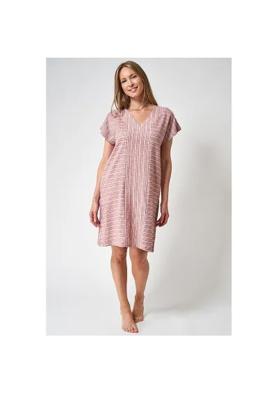 Vestido Batela de lino y viscosa con rayas blancas y arcilla a2487 cy/bl