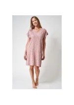 Linen and viscose Batela dress with white and clay stripes a2487 cy/bl