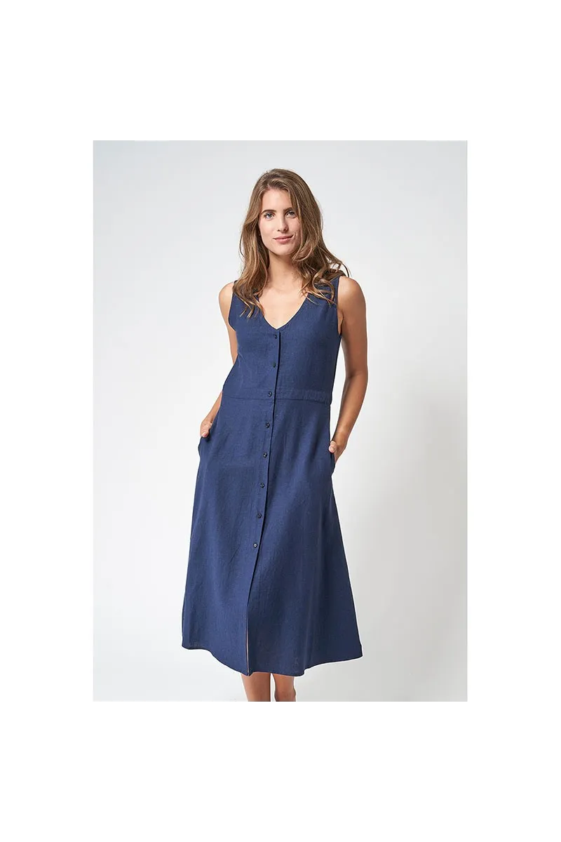 Navy blue A2486 women's sleeveless linen and viscose Batela dress