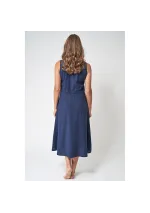 Navy blue A2486 women's sleeveless linen and viscose Batela dress 3