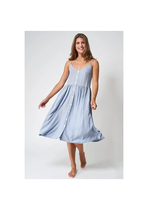 Blue & white viscose Batela dress with straps and front buttons A2480 bh/bl