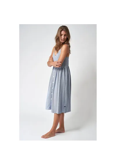 Blue & white viscose Batela dress with straps and front buttons A2480 bh/bl 2