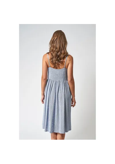 Blue & white viscose Batela dress with straps and front buttons A2480 bh/bl 3
