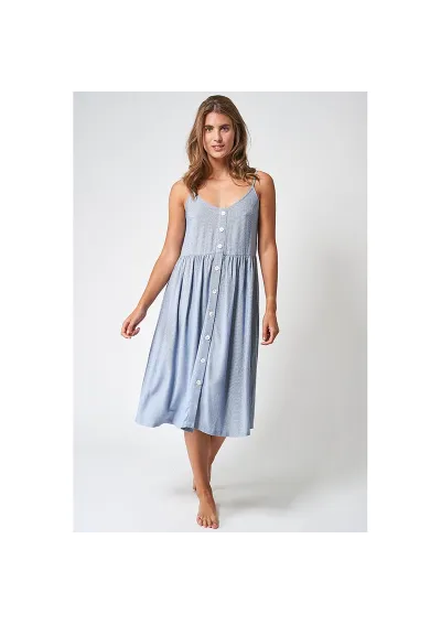 Blue & white viscose Batela dress with straps and front buttons A2480 bh/bl 6