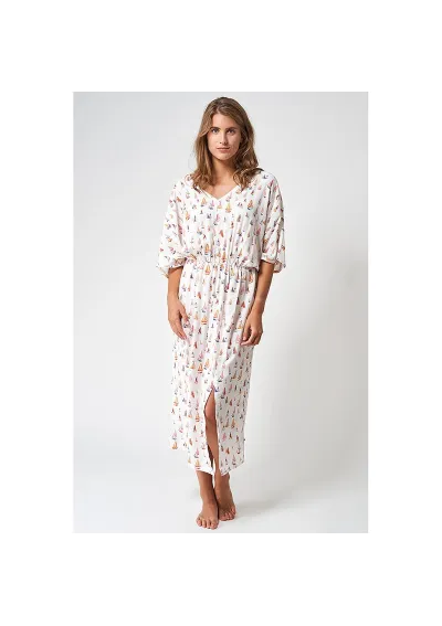 Long Batela dress made of viscose with sailboat print A2477 Boat