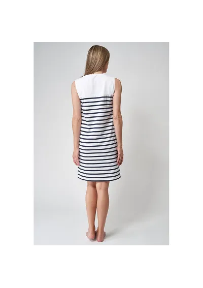 White & blue striped Batela striped sleeveless V-neck cotton dress a2466 bl/ma 2