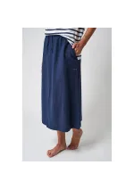 Long navy blue linen and viscose Batela skirt A2488 2