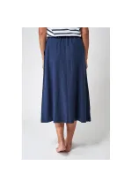 Long navy blue linen and viscose Batela skirt A2488 3