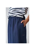 Long navy blue linen and viscose Batela skirt A2488 4