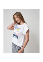 White Batela women's t-shirt with summer landscape print A2471 2