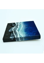 Cuadro Olas de Lanzarote de resina epoxi y arena negra natural de 20x20cm 2