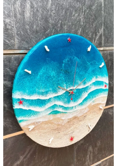Reloj de playa tropical hecho a mano con resina epoxi y arena de 40cm mod 4 2