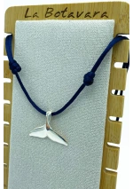 Silver Whale Tail Pendant with navy blue cord 2