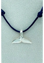 Silver Whale Tail Pendant with navy blue cord