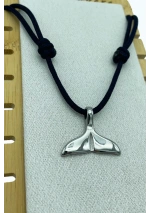 Stainless Steel Whale Tail Pendant with navy blue cord