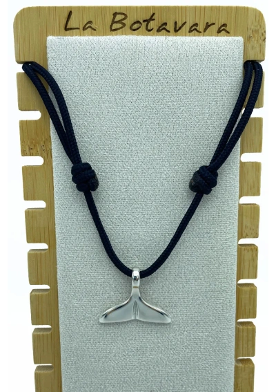 Stainless Steel Whale Tail Pendant with navy blue cord 2