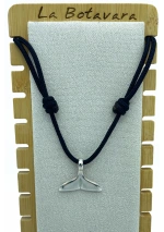 Stainless Steel Whale Tail Pendant with navy blue cord 2