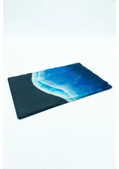 Plato de pizarra con olas de resina epoxi de 30x20cm mod 2