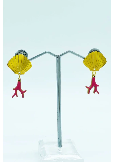 Pink Coral branch enamel steel earrings