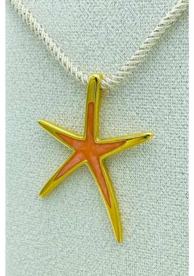 Gold-plated star fish pendant with orange enamel 2