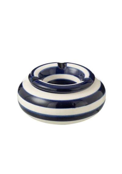 Ceramic blue & white Striped Ashtray 52228
