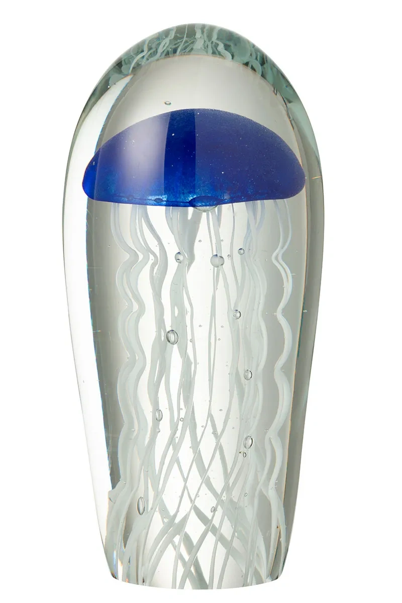Large Solid Blue Jellyfish Glass Paperweight