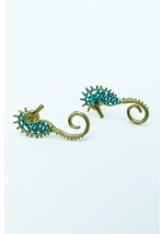 Turquoise Bronze Seahorse Earrings handmade in Greece by Tina Kotsoni