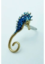 Navy blue Handcrafted Bronze Seahorse Ring by Tina Kotsoni 2
