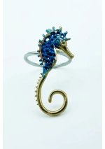 Navy blue Handcrafted Bronze Seahorse Ring by Tina Kotsoni