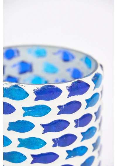 Portavelas de Cristal con Peces Azules de Batela D7868 2