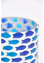 Glass Candle Holder with Blue Fish by Batela D7868 2
