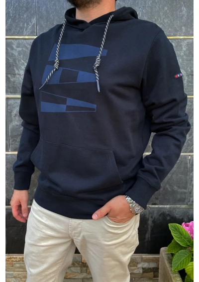 Batela Hooded Sweatshirt with Flags A1942 navy blue