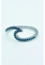 Anillo ola de plata 925 con circonitas azules 2