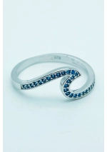 Anillo ola de plata 925 con circonitas azules