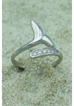Silver Whale Tail Ring with Cubic Zirconia