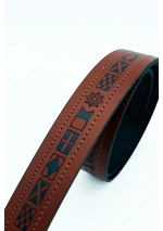 Leather Belt with Engraved Nautical Flags brown 6548-07 2
