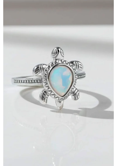Anillo Tortuga de plata con Ópalo Blanco 3