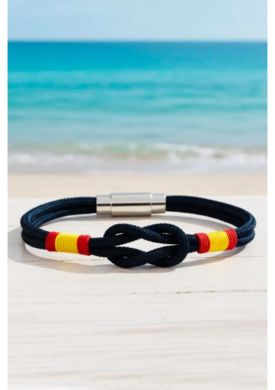 Navy blue square knot bracelet with Spanish flags