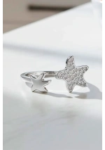 Sterling silver ring with starfish and zirconia