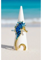 Navy blue Handcrafted Bronze Seahorse Ring by Tina Kotsoni 3