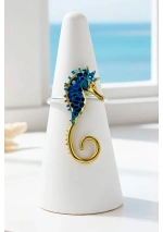 Navy blue Handcrafted Bronze Seahorse Ring by Tina Kotsoni 5