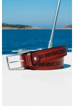 Leather Belt with Engraved Nautical Flags brown 6548-07 3