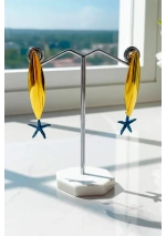 Surfboard earrings with blue starfish made of stainless steel 3