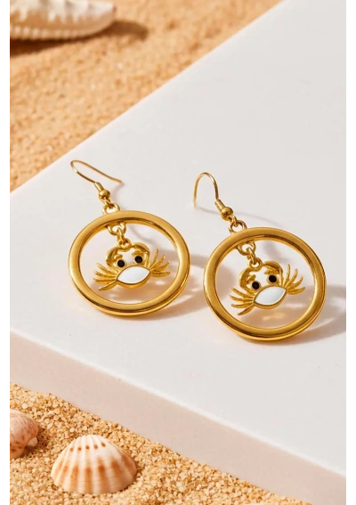 Hoop Earrings with white Crab 3