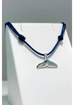 Silver Whale Tail Pendant with navy blue cord 3