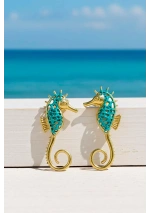 Turquoise Bronze Seahorse Earrings handmade in Greece by Tina Kotsoni 3