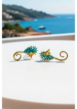 Turquoise Bronze Seahorse Earrings handmade in Greece by Tina Kotsoni 4