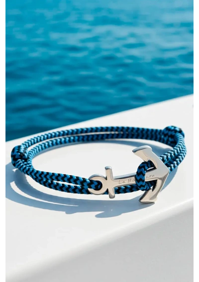 Pulsera ancla acero con cabo azul y negro zigzag 3