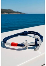 Anchor bracelet with navy blue rope & white & red flag 3
